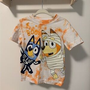 Bluey Kids Halloween Tee - Orange & White Tie-Dye